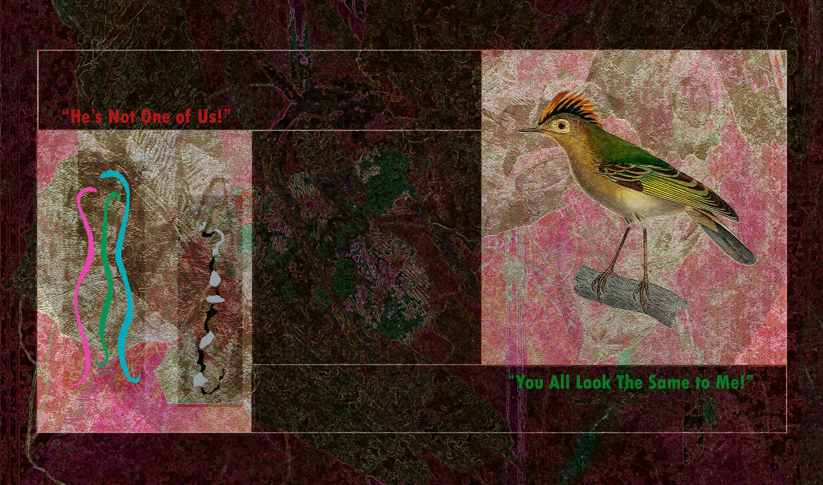 EarlyBirdCatchesDiscrimination.jpg : Section 2 : American artist digital invention archival artifact color print image emerging capture creative convergent transparency universe dream history painter Hybrid exhibition
