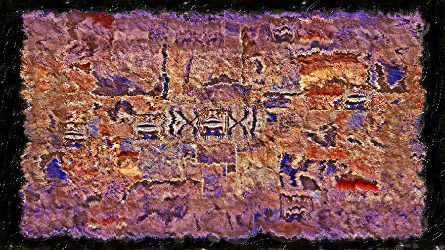 "One B.C., Version 2" : Digital Parchment : American artist digital invention archival artifact color print image emerging capture creative convergent transparency universe dream history painter Hybrid exhibition