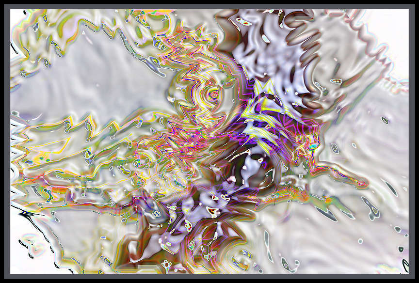"Electric Milk Spill, from, The Electric Cow Farm... " : Digital Artifacts 3 : American artist digital invention archival artifact color print image emerging capture creative convergent transparency universe dream history painter Hybrid exhibition